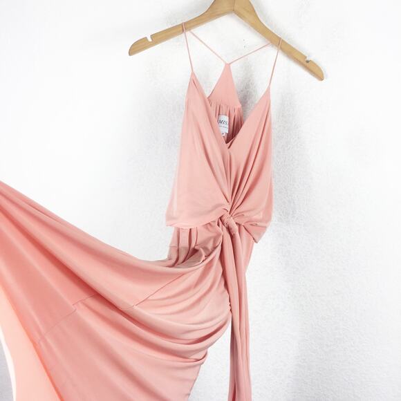 MISA Los Angeles Domino Draped Mini Dress Medium Coral Pink Jersey Cocktail - Picture 11 of 15